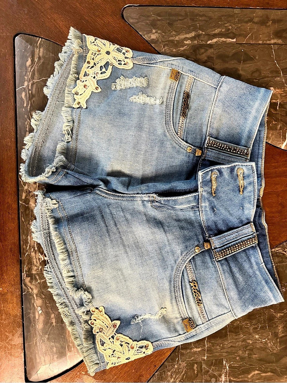 Pit Bull Jeans Women's Distressed Denim Shorts in Blue